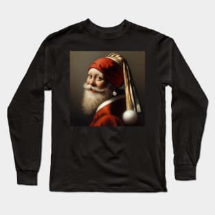 Santa in the Style of Vermeer's Masterpiece - Holiday Parody Art Long Sleeve T-Shirt